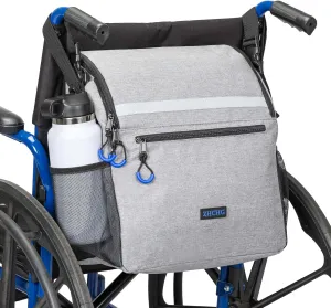 Wheelchair Bags, Wheelchair Backpack with Cup Holder, Wheelchair Bags to Hang on Back, Electric Wheel Chair Accessories, Large Storage Bag for Walker Rollator (Gray)