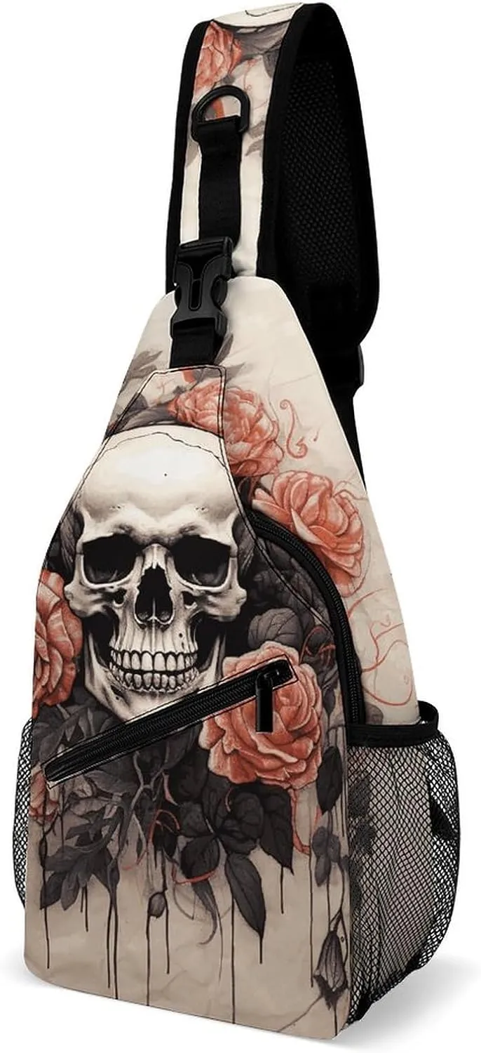 White Blooms Blue Butterflies Crossbody Bag, Sling Bag, Sling Backpack, Belt Bags for Travel Outdoors Hiking