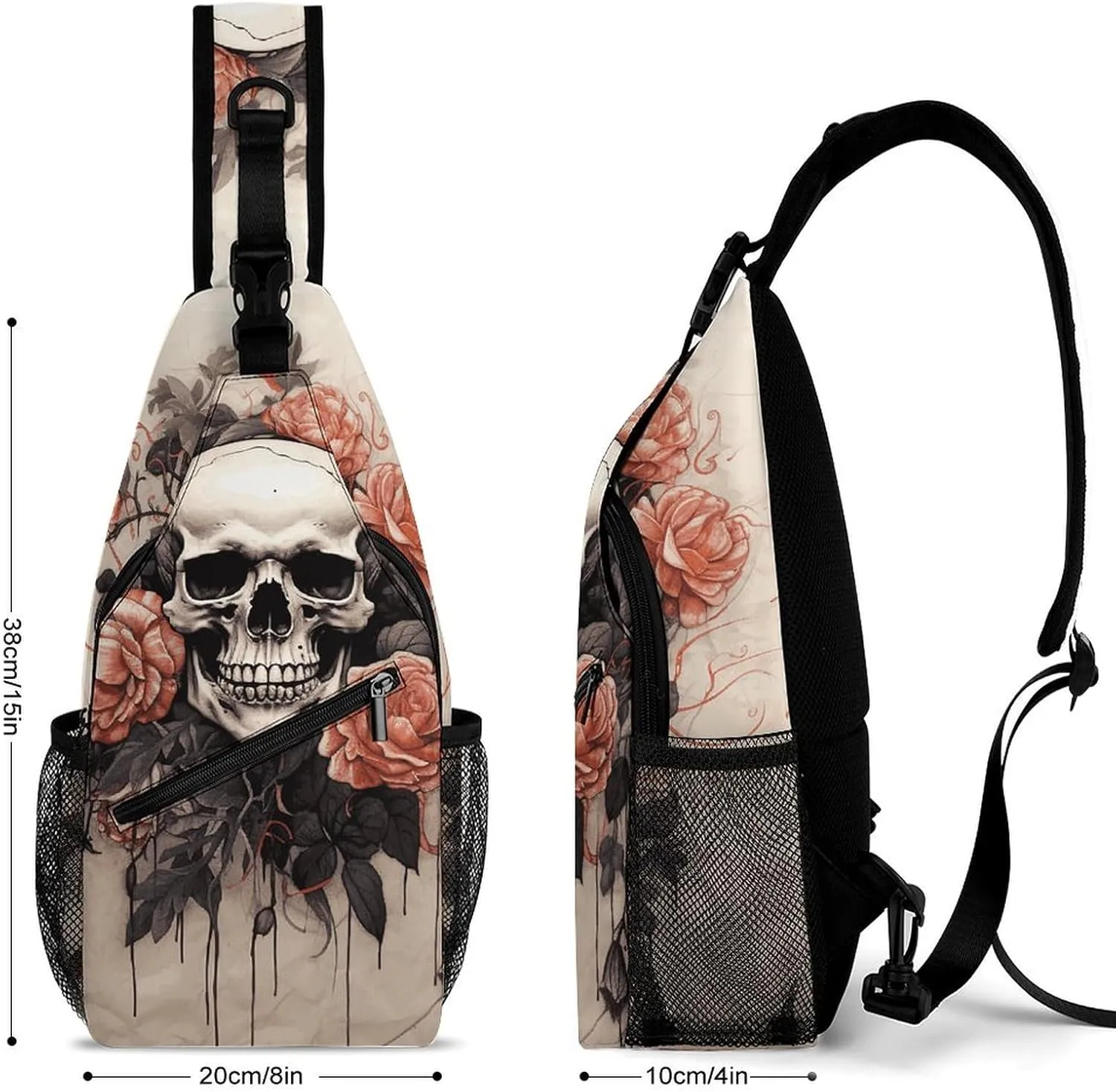 White Blooms Blue Butterflies Crossbody Bag, Sling Bag, Sling Backpack, Belt Bags for Travel Outdoors Hiking