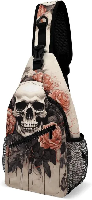 White Blooms Blue Butterflies Crossbody Bag, Sling Bag, Sling Backpack, Belt Bags for Travel Outdoors Hiking