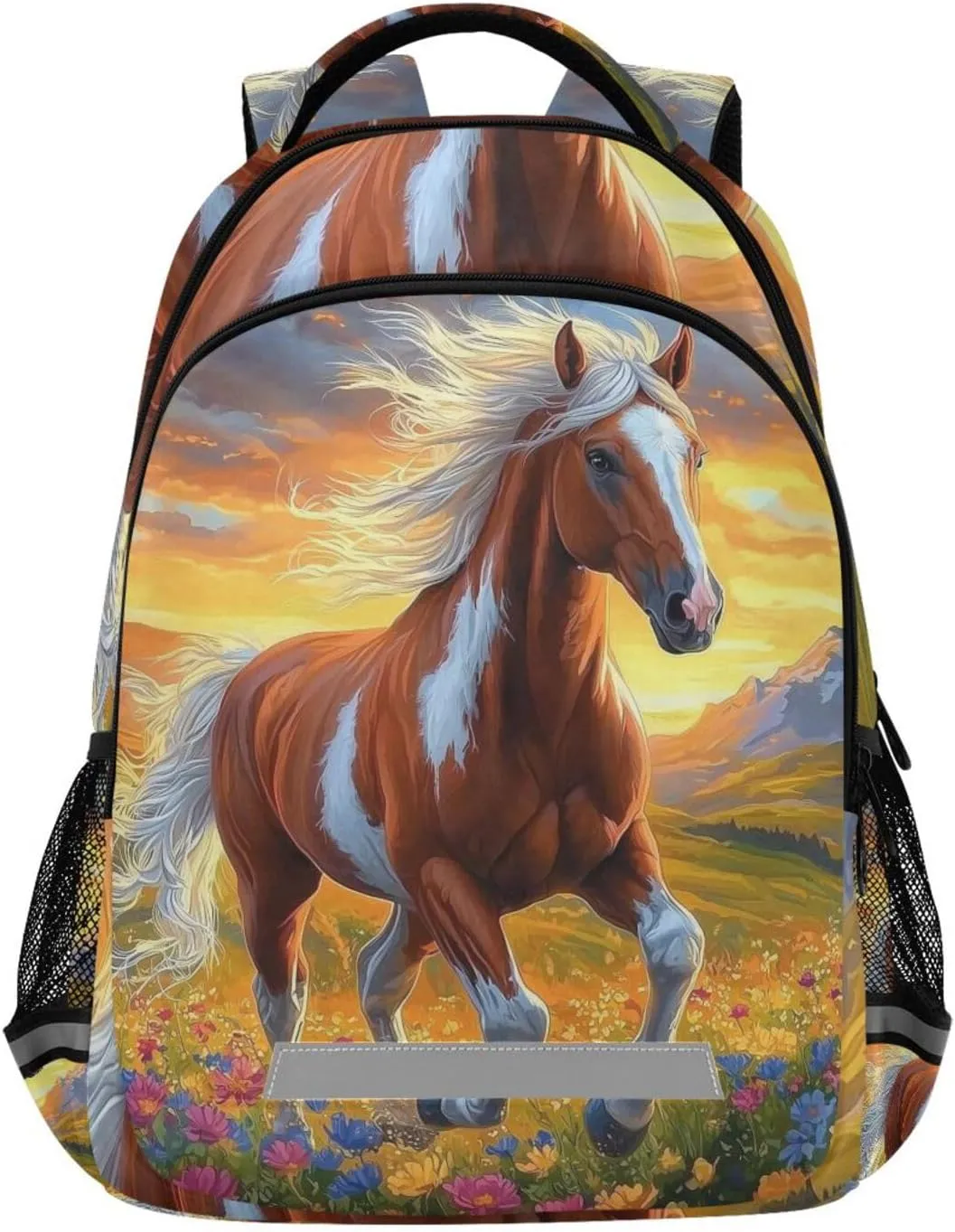 White Brown Horse Flower Field Backpack for Boys Girls Elementary School Bag Kids Travel Bags Casual Rucksack Laptop Bookbag