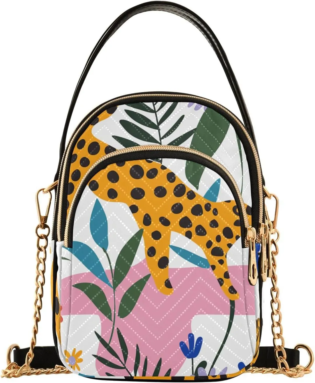 White Jungle Leopard trendy leather crossbody with multi pockets hand bags birthday for women