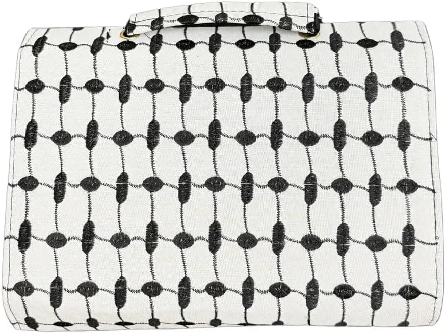White Kuffiyeh Pattern Shoulder Bag with Adjustable Strap Belt