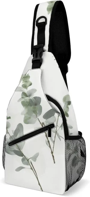 White Natural Greenery Twig Sling Bag for Men Women Travel Crossbody Bags Large Hiking Sling Backpack Chest Bag Man Purse