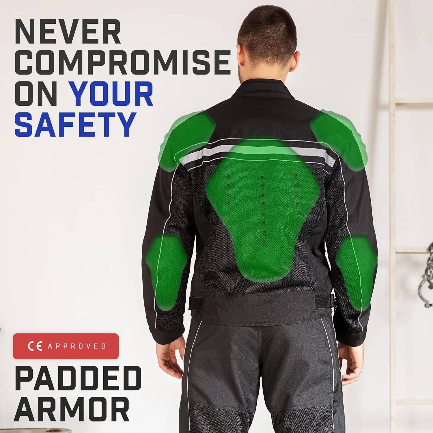 WICKED STOCK Men's Motorcycle Jacket - CE Level1 Reflective Summer Biker Jacket with Adjustable Cuffs & Waist Belt - Lightweight & Comfortable Mesh Motorcycle Jacket with Armor