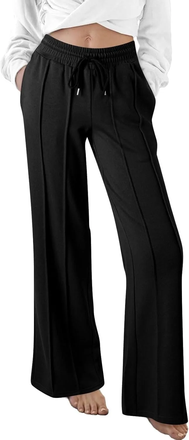 Wide Leg Sweatpants for Women Baggy Comfy Athletic Pants Casual Drawstring High Waisted Track Pants with Pockets