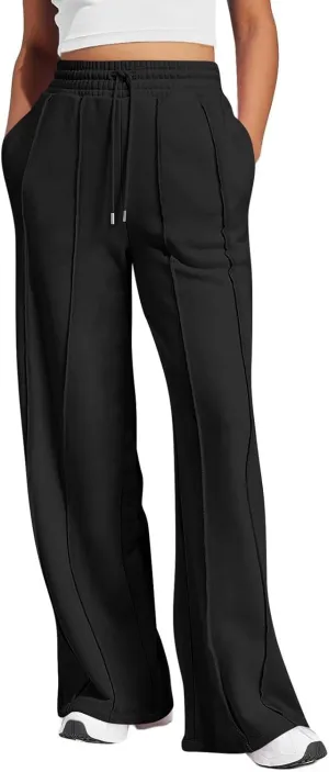 Wide Leg Sweatpants for Women Baggy Comfy Athletic Pants Casual Drawstring High Waisted Track Pants with Pockets