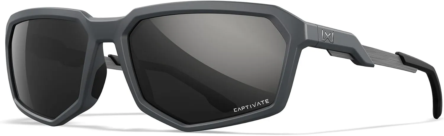 Wiley X WX Recon Sunglasses Safety Glasses for Men Shatterproof UV Eye Protection for Combat and Shooting Captivate Polarized Black Mirror Lenses Matte Grey Frames