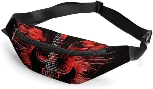 Winged Guitar Crossbody Fanny Pack Waist Packs Adjustable Shoulder Bags Sling Bag for Hiking Running Cycling
