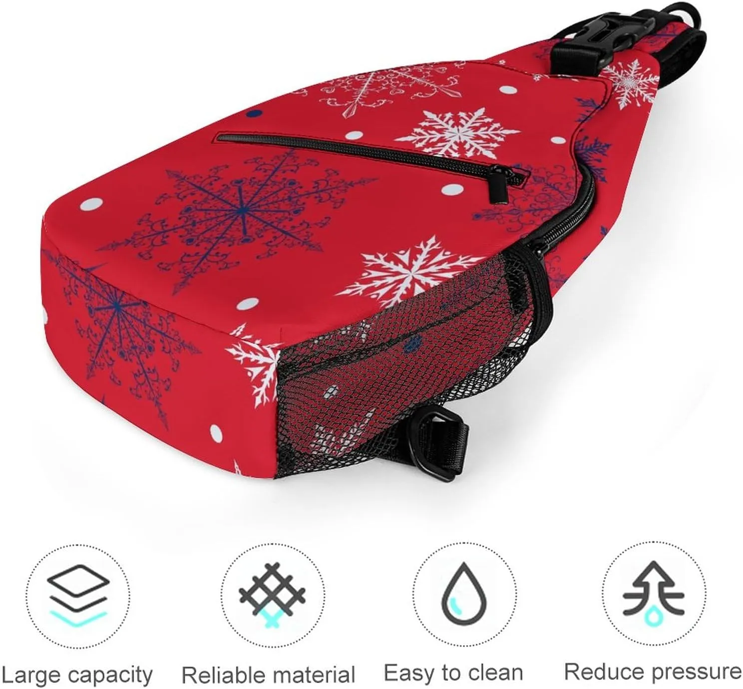 Winter Falling Snow Crossbody Sling Backpack Christmas Snowflakes Red Sling Bag Adjustable Travel Hiking Chest Bags Daypack