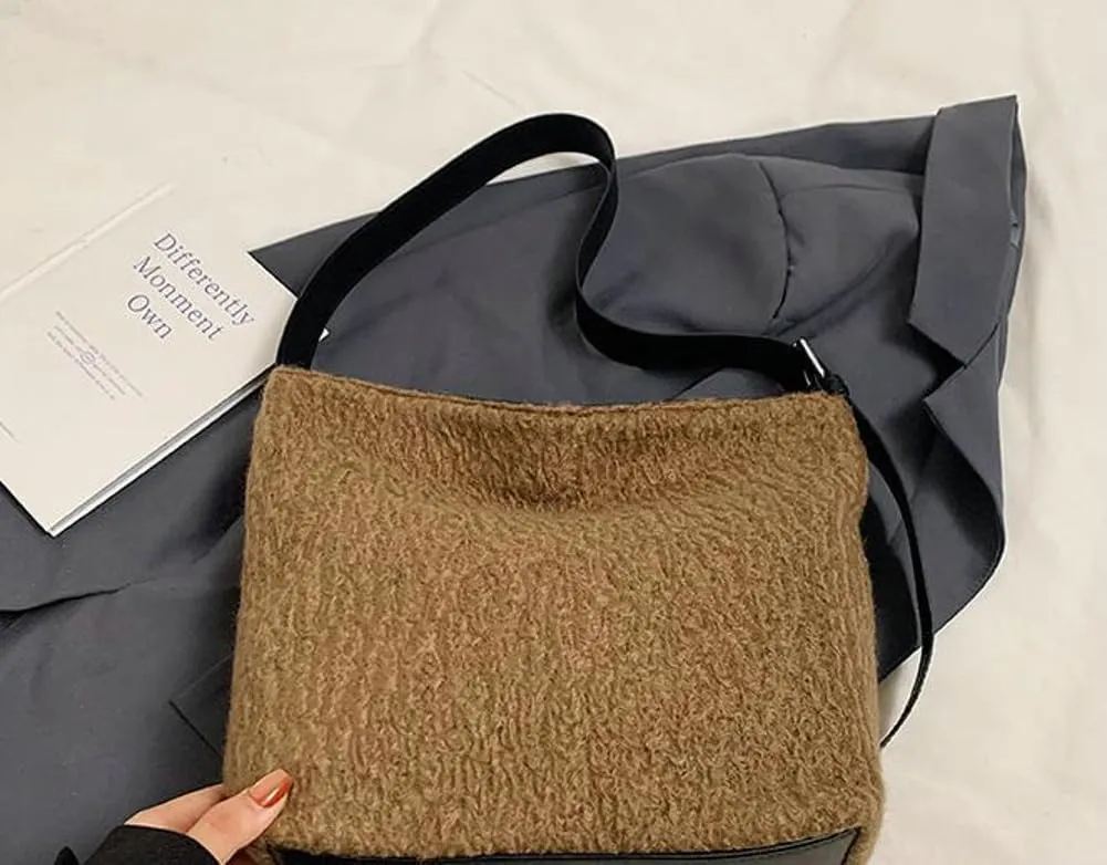 Winter Wool Purse Slouchy Hobo Bags for Women Fluffy Shoulder Bag Crossbody Purse Satchel Tote Handbag