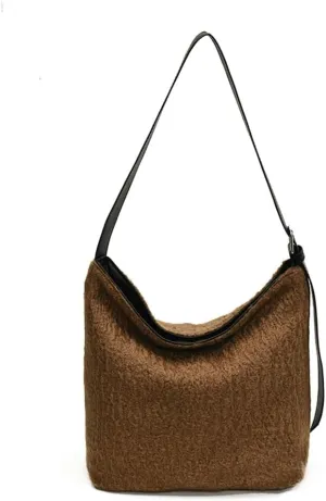 Winter Wool Purse Slouchy Hobo Bags for Women Fluffy Shoulder Bag Crossbody Purse Satchel Tote Handbag