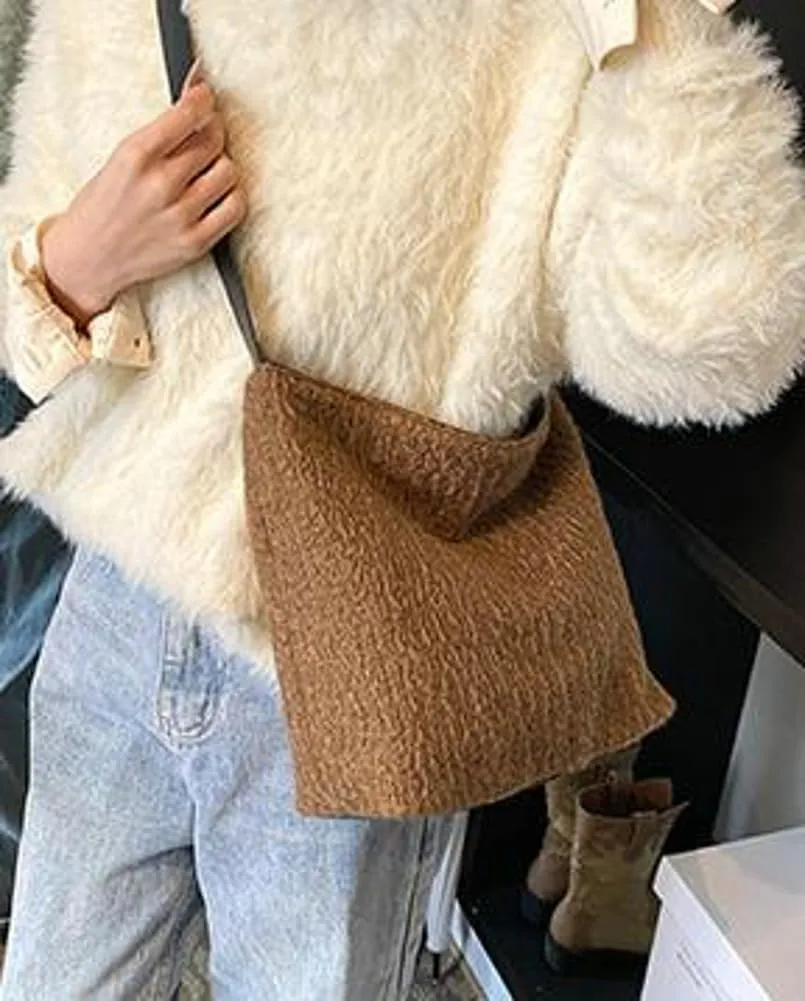 Winter Wool Purse Slouchy Hobo Bags for Women Fluffy Shoulder Bag Crossbody Purse Satchel Tote Handbag