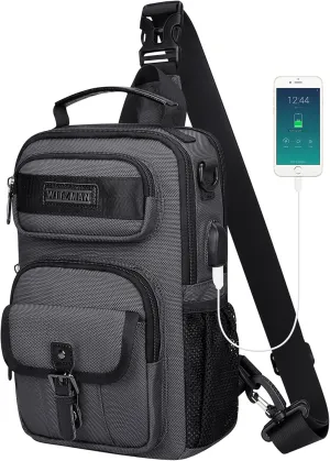 WITZMAN Sling Bag for Men Convertible Travel Sling Backpack USB Charging Port Lightweight Crossbody Bags Casual Daypack（B698 Silvery Grey）