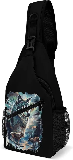 Wolf And Deer Printed Crossbody Bags Casual Sling Backpack with Adjustable Strap for Women Men