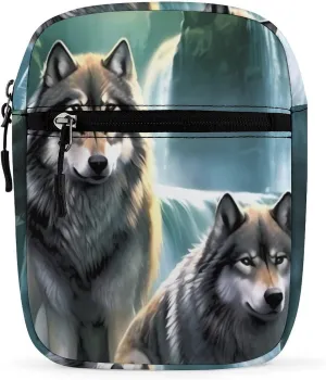 Wolf Sunrise Waterfall Cute Crossbody Bags Small Sling Purse Travel Shoulder Bag with Adjustable Strap for Men Women