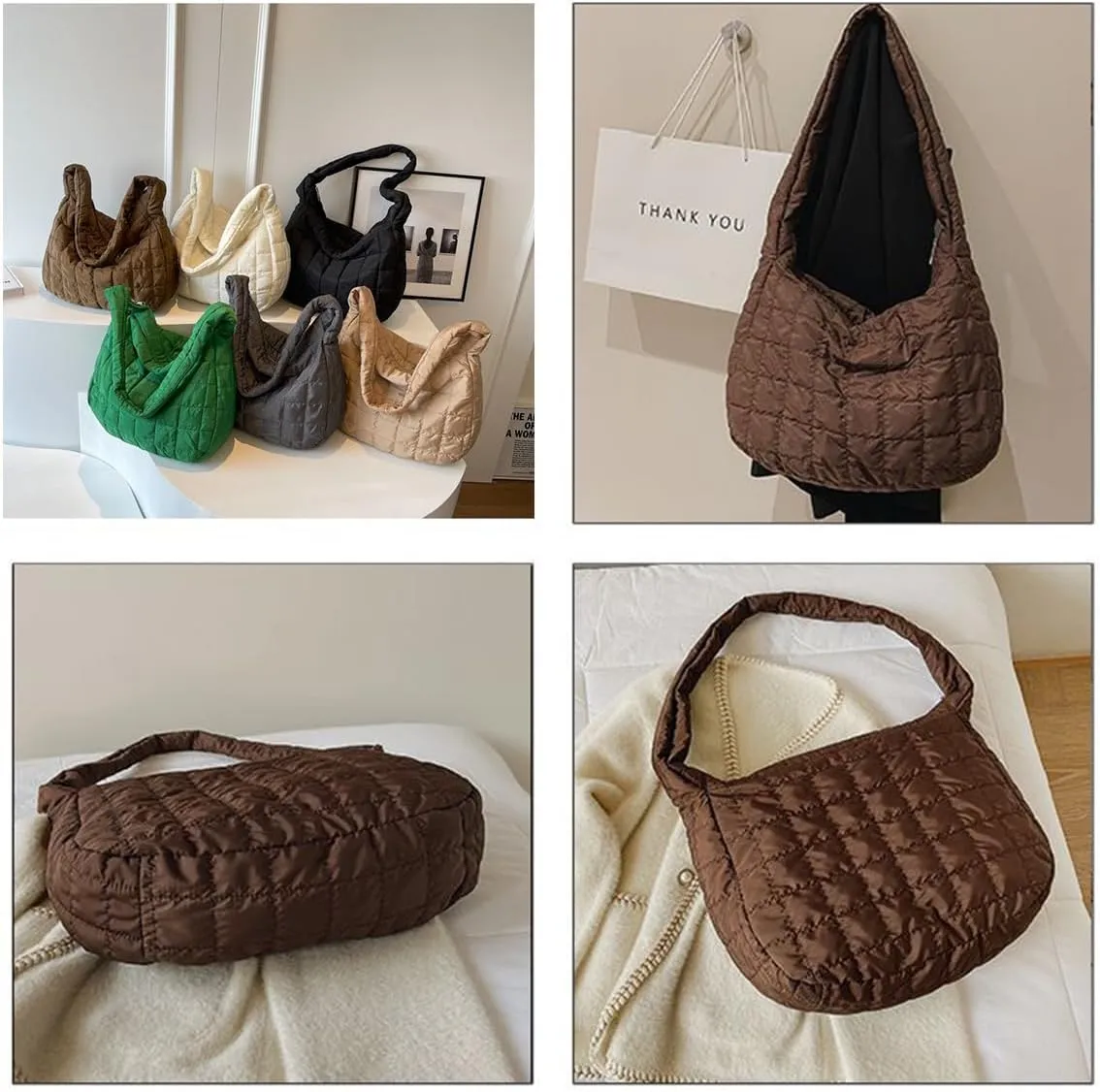 Woman Cozy Crossbody Handbag Fashion Warm Lightweight Bag with Zip Aesthetic Padded Puffy Cotton Sling Bag