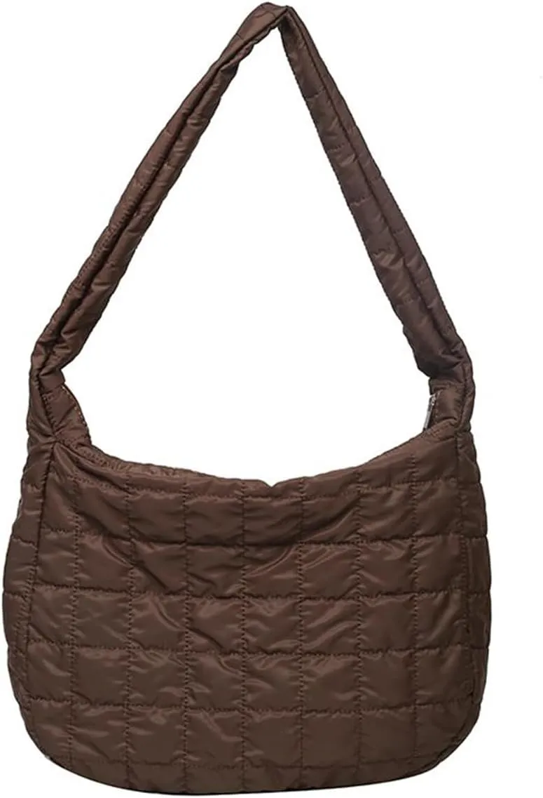 Woman Cozy Crossbody Handbag Fashion Warm Lightweight Bag with Zip Aesthetic Padded Puffy Cotton Sling Bag