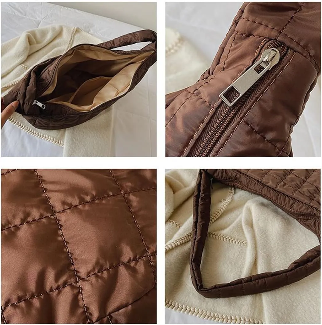 Woman Cozy Crossbody Handbag Fashion Warm Lightweight Bag with Zip Aesthetic Padded Puffy Cotton Sling Bag