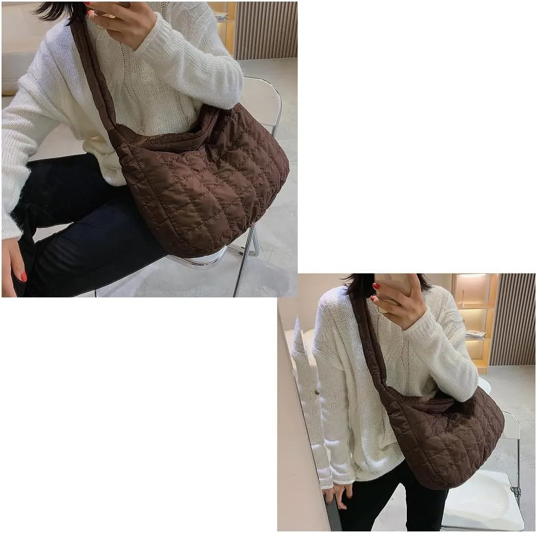 Woman Cozy Crossbody Handbag Fashion Warm Lightweight Bag with Zip Aesthetic Padded Puffy Cotton Sling Bag