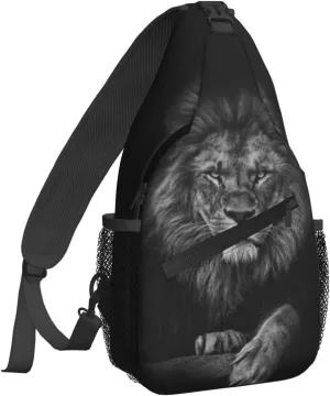 Women 3D Animal Black Lion Crossbody Sling Backpack for Men Chest Bag Shoulder Bag Lightweight One Strap Backpack Travel Outdoor Daypack