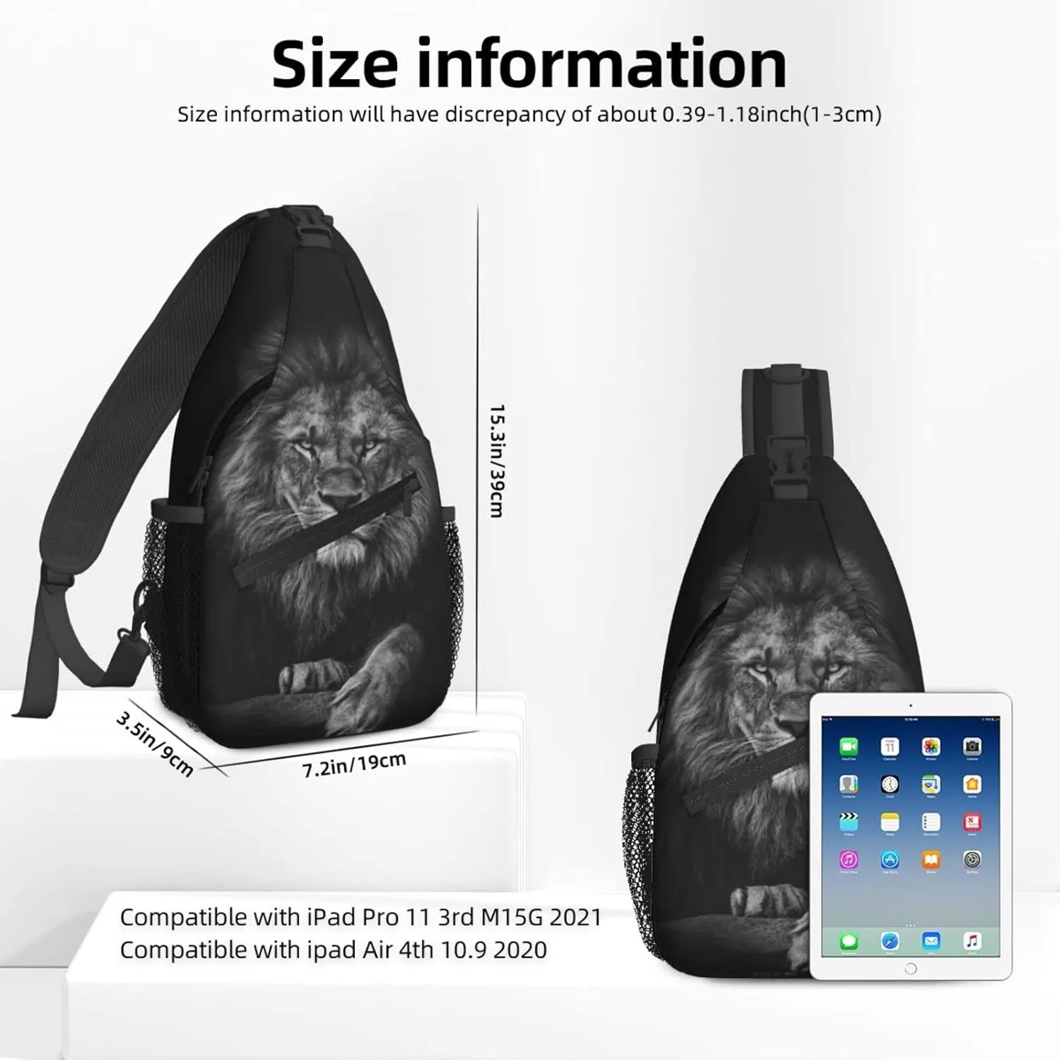 Women 3D Animal Black Lion Crossbody Sling Backpack for Men Chest Bag Shoulder Bag Lightweight One Strap Backpack Travel Outdoor Daypack
