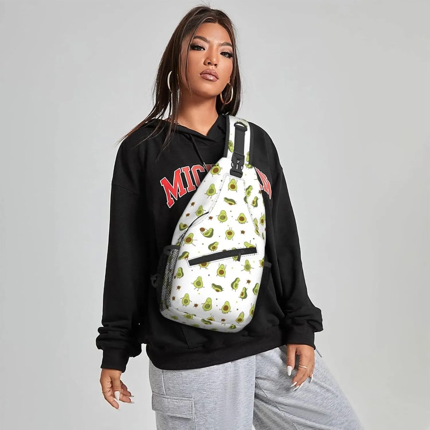 Women Cartoon Funny Avocado Face Crossbody Sling Backpack for Men Chest Bag Shoulder Bag Lightweight One Strap Backpack Travel Outdoor Daypack