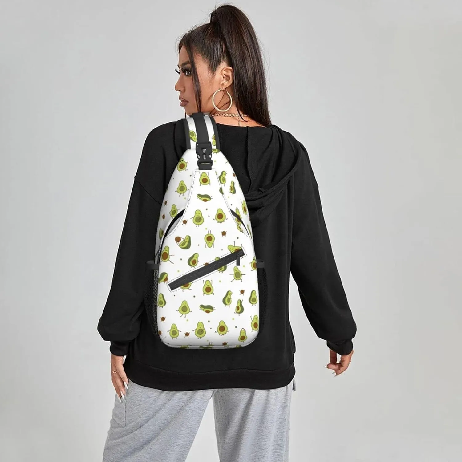 Women Cartoon Funny Avocado Face Crossbody Sling Backpack for Men Chest Bag Shoulder Bag Lightweight One Strap Backpack Travel Outdoor Daypack