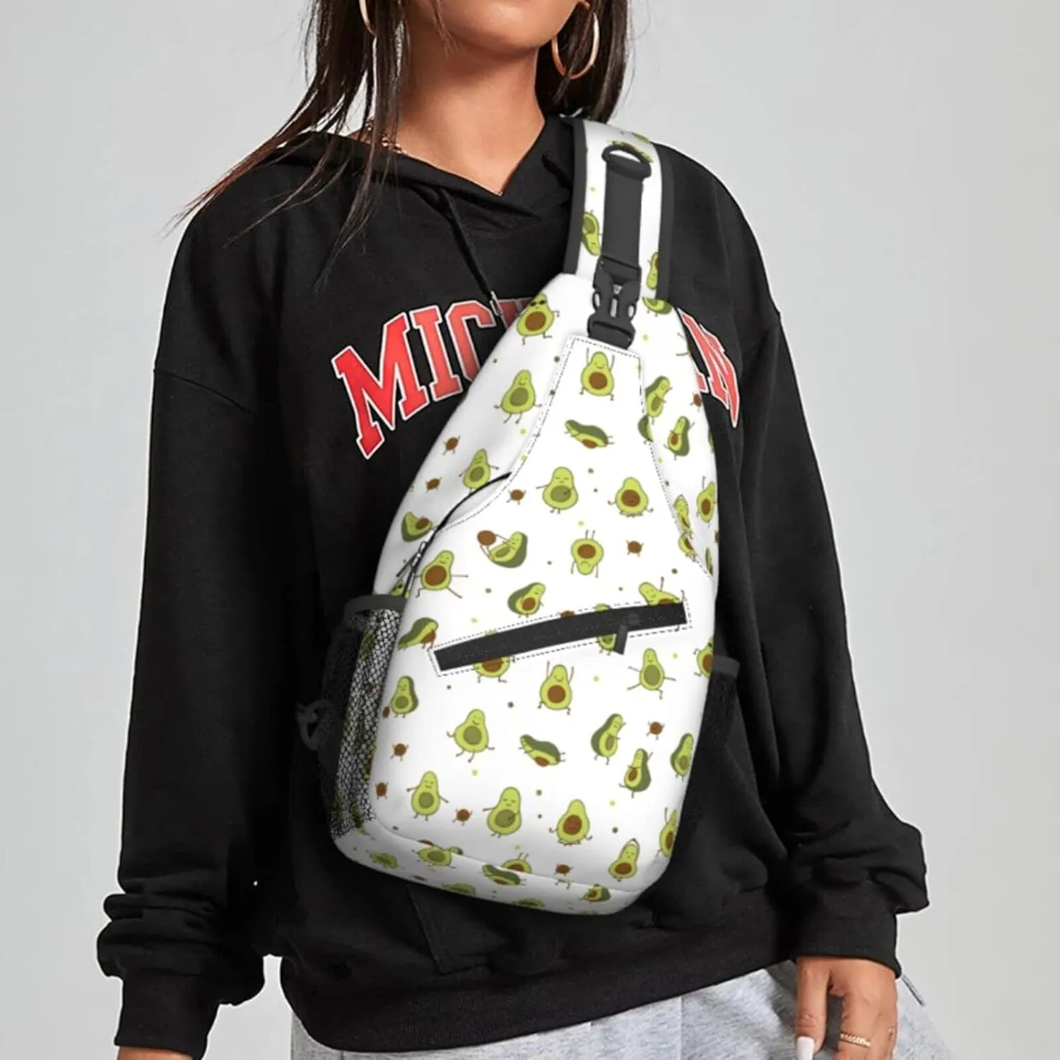 Women Cartoon Funny Avocado Face Crossbody Sling Backpack for Men Chest Bag Shoulder Bag Lightweight One Strap Backpack Travel Outdoor Daypack