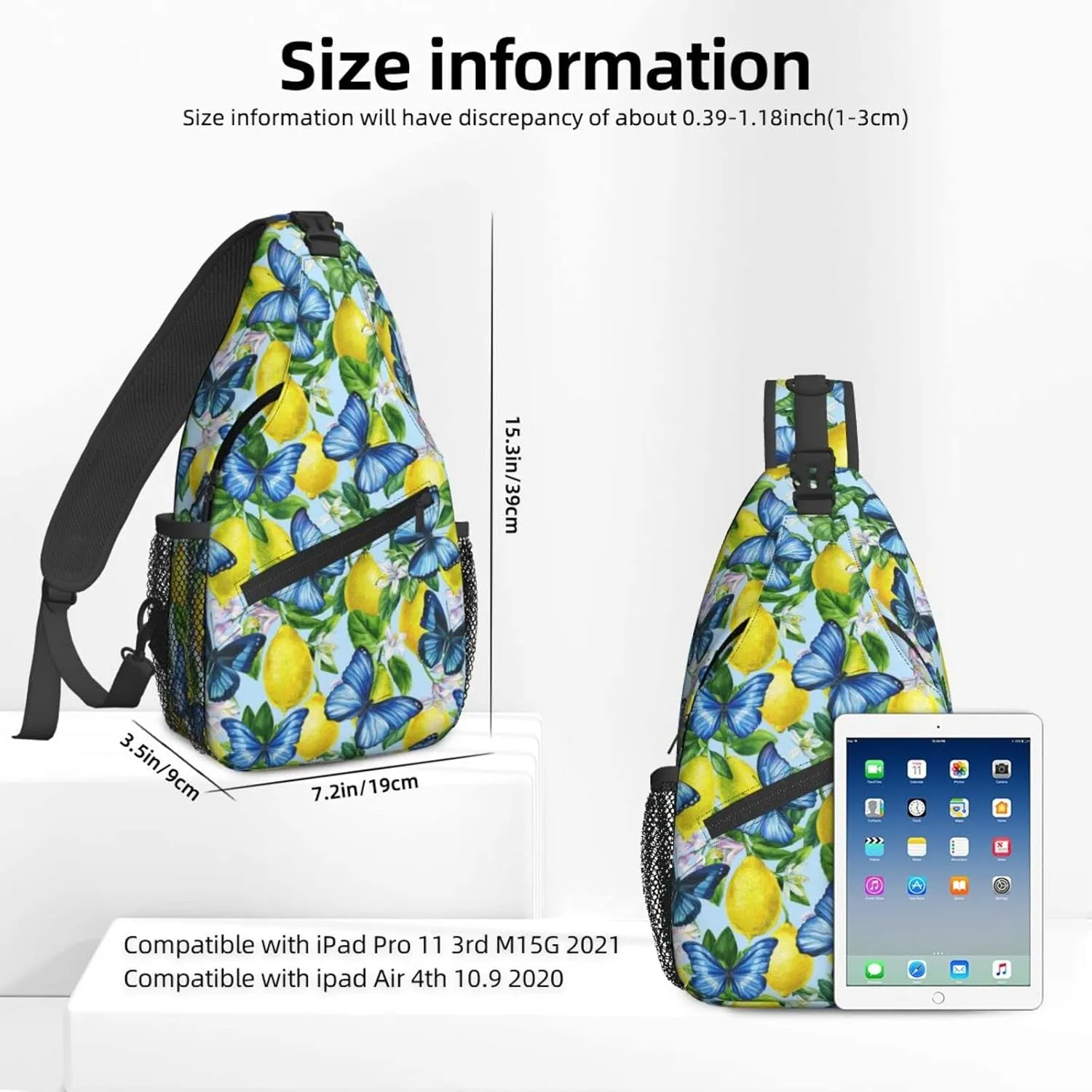 Women Citrus Lemons Blue Butterfly Crossbody Sling Backpack for Men Chest Bag Shoulder Bag Lightweight One Strap Backpack Travel Outdoor Daypack