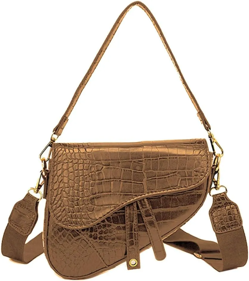 Women Cow Print Saddle Shoulder Bag Clutch Purse Underarm Handbag Satchel Zipper Crossbody Bag