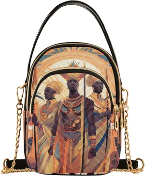 Women Crossbody Handbag Indian Tribe Character Pattern Quilted Chain Bag