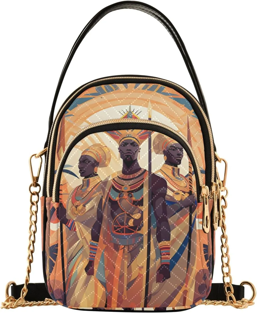 Women Crossbody Handbag Indian Tribe Character Pattern Quilted Chain Bag