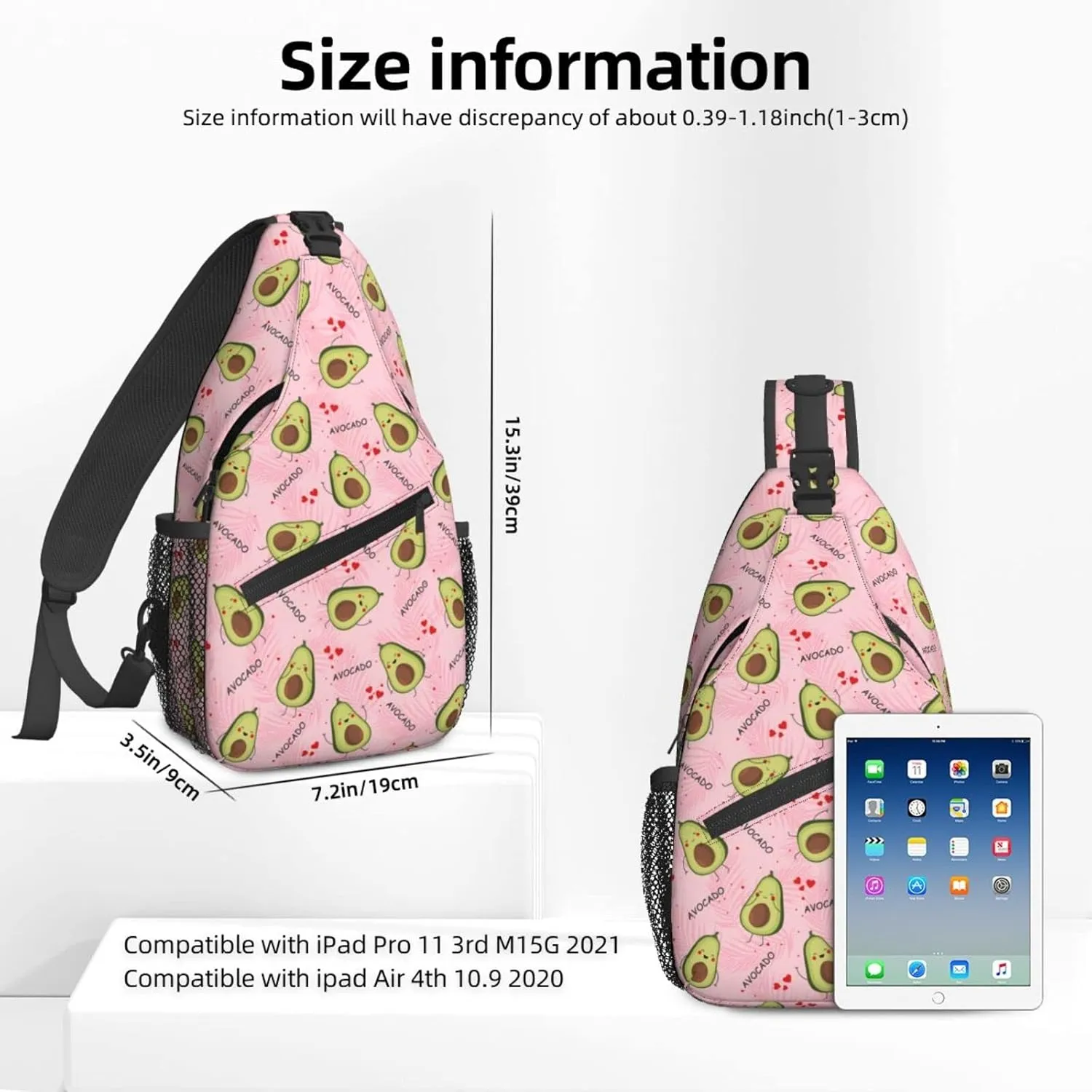 Women Cute Avocado Pink Palm Leaves Crossbody Sling Backpack for Men Chest Bag Shoulder Bag Lightweight One Strap Backpack Travel Outdoor Daypack