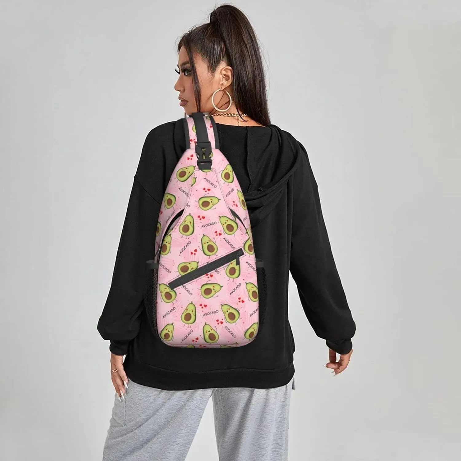 Women Cute Avocado Pink Palm Leaves Crossbody Sling Backpack for Men Chest Bag Shoulder Bag Lightweight One Strap Backpack Travel Outdoor Daypack