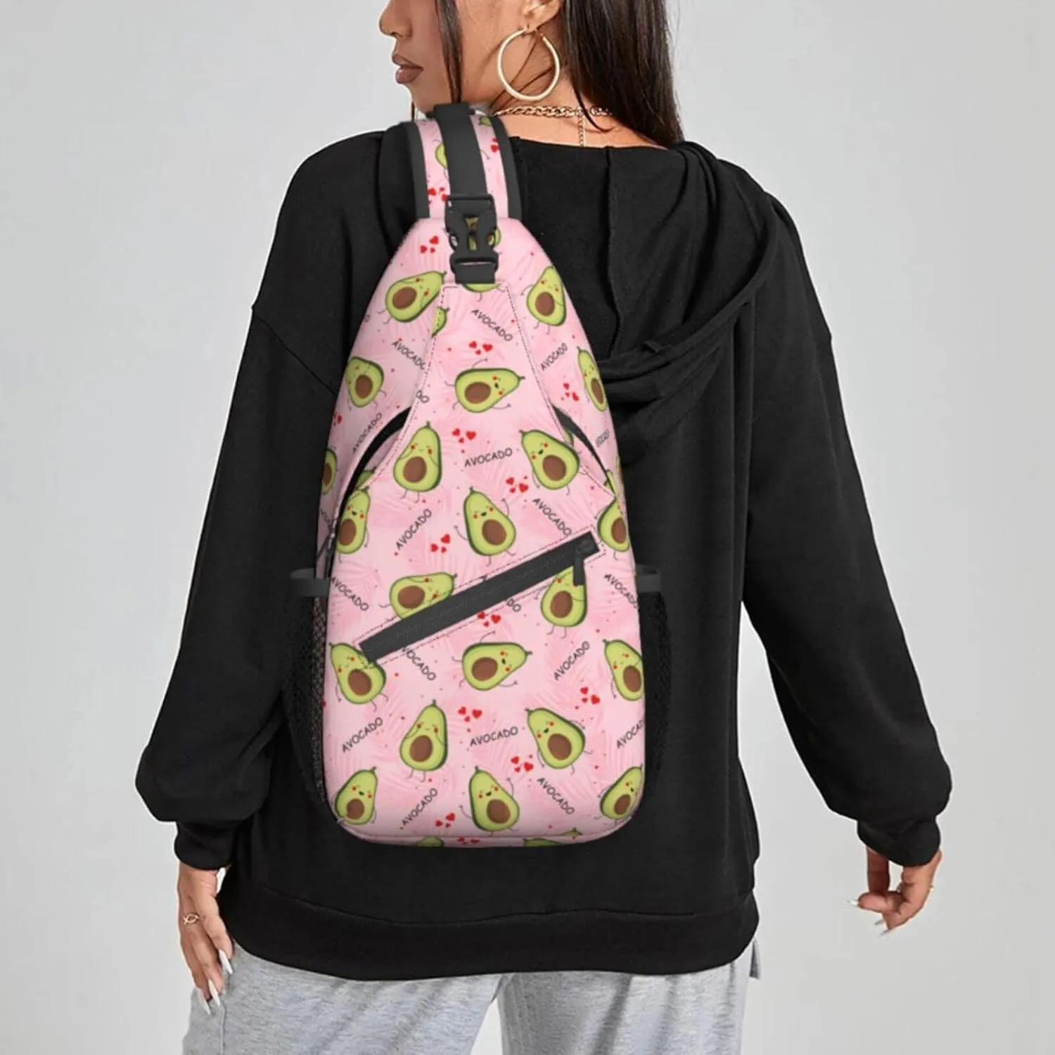 Women Cute Avocado Pink Palm Leaves Crossbody Sling Backpack for Men Chest Bag Shoulder Bag Lightweight One Strap Backpack Travel Outdoor Daypack