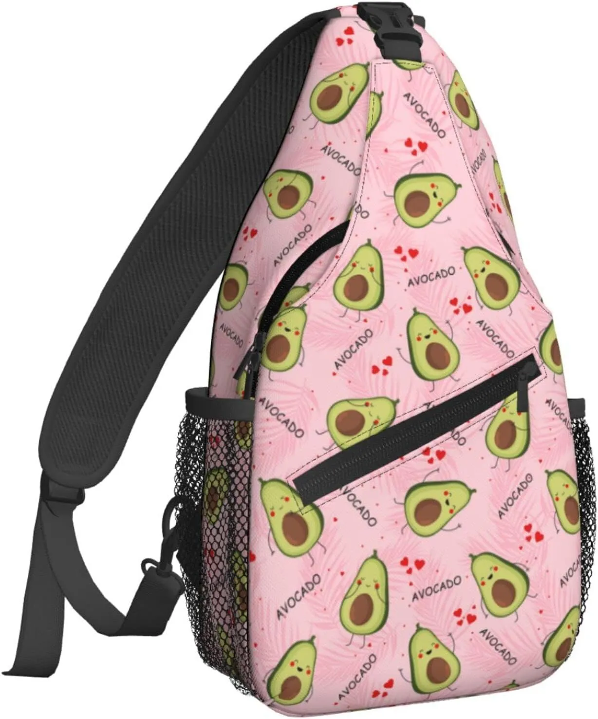 Women Cute Avocado Pink Palm Leaves Crossbody Sling Backpack for Men Chest Bag Shoulder Bag Lightweight One Strap Backpack Travel Outdoor Daypack