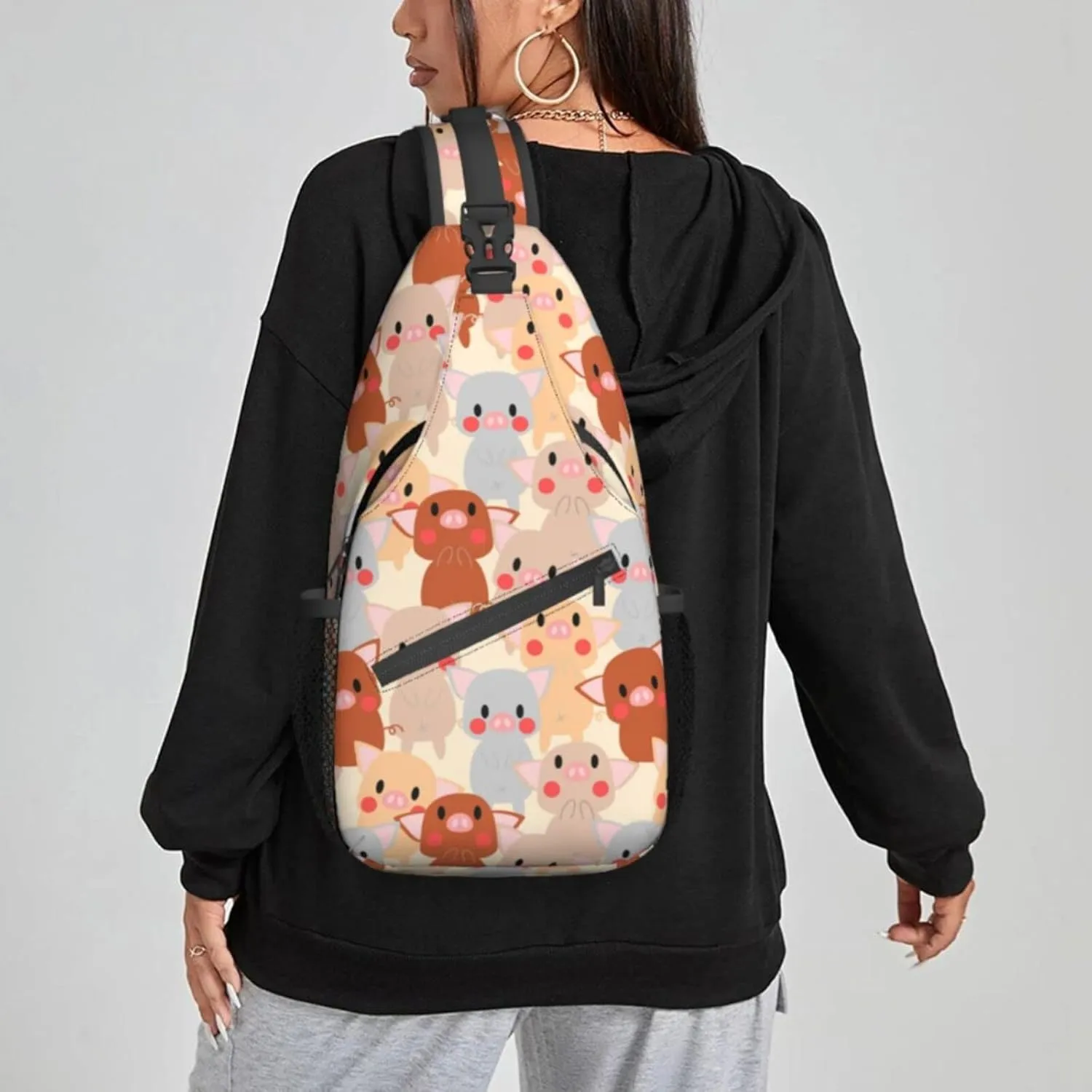 Women Cute Colorful Pigs Childish Crossbody Sling Backpack for Men Chest Bag Shoulder Bag Lightweight One Strap Backpack Travel Outdoor Daypack