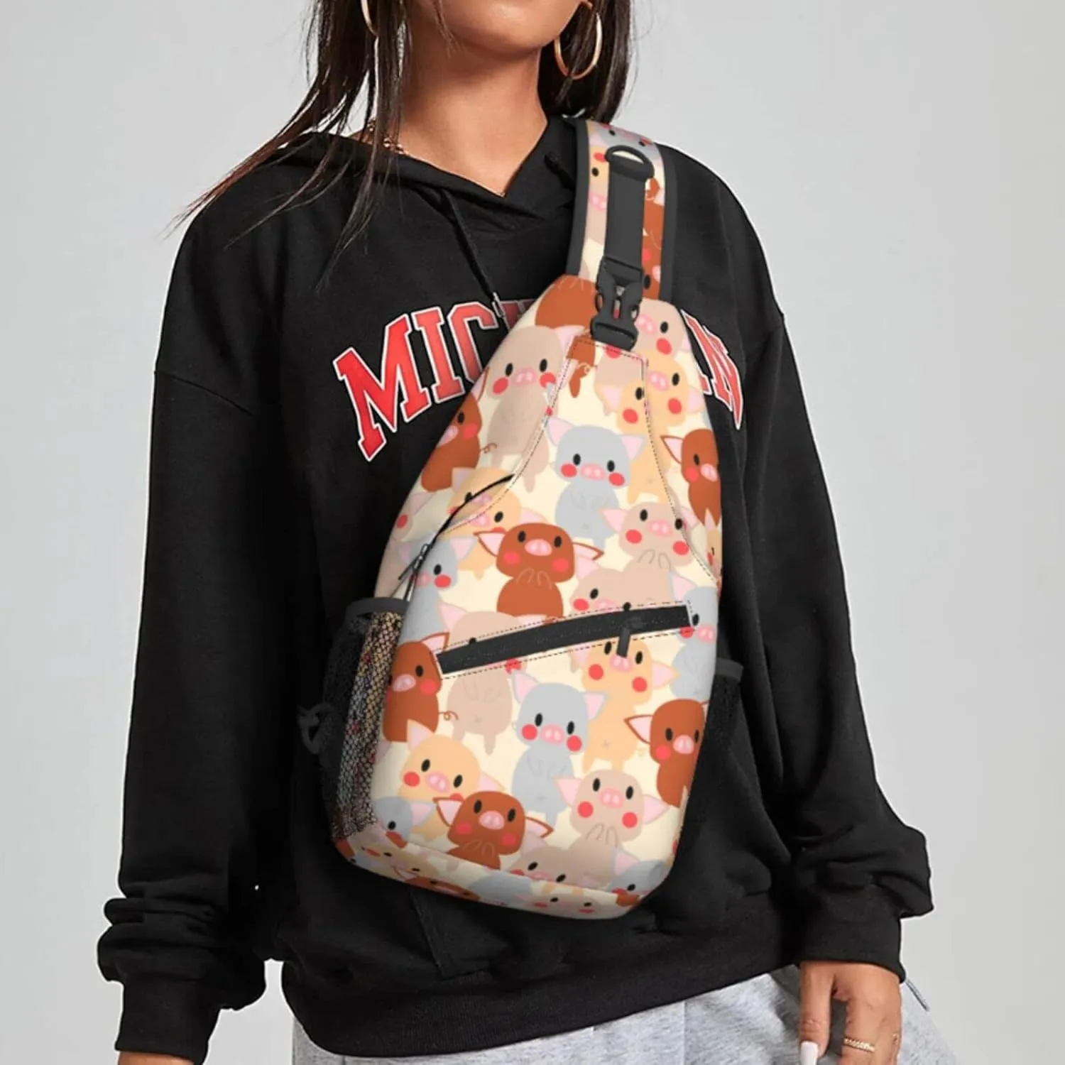 Women Cute Colorful Pigs Childish Crossbody Sling Backpack for Men Chest Bag Shoulder Bag Lightweight One Strap Backpack Travel Outdoor Daypack