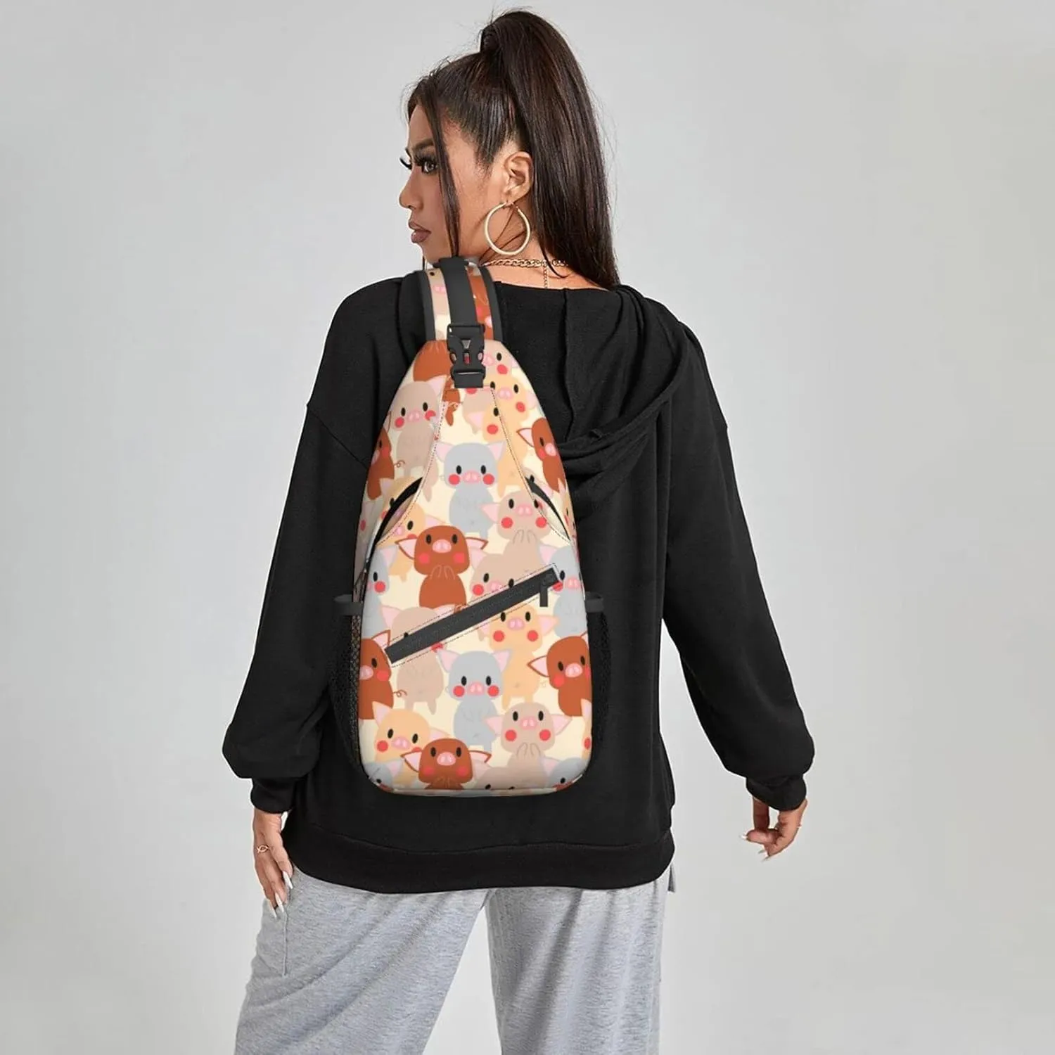 Women Cute Colorful Pigs Childish Crossbody Sling Backpack for Men Chest Bag Shoulder Bag Lightweight One Strap Backpack Travel Outdoor Daypack