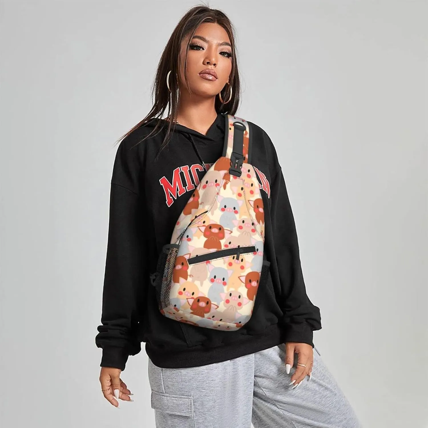 Women Cute Colorful Pigs Childish Crossbody Sling Backpack for Men Chest Bag Shoulder Bag Lightweight One Strap Backpack Travel Outdoor Daypack