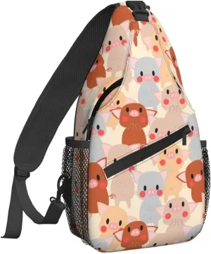 Women Cute Colorful Pigs Childish Crossbody Sling Backpack for Men Chest Bag Shoulder Bag Lightweight One Strap Backpack Travel Outdoor Daypack