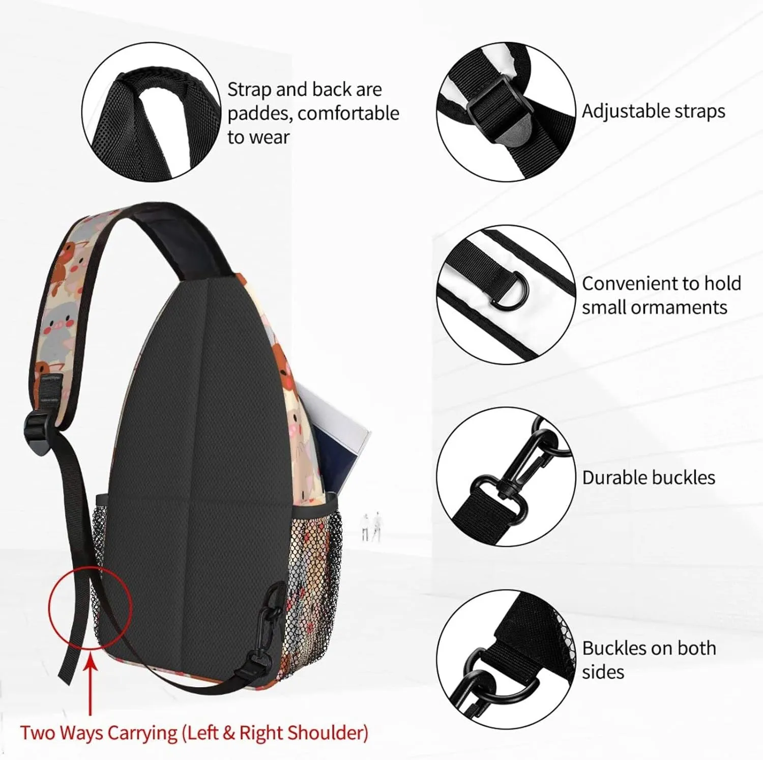 Women Cute Colorful Pigs Childish Crossbody Sling Backpack for Men Chest Bag Shoulder Bag Lightweight One Strap Backpack Travel Outdoor Daypack