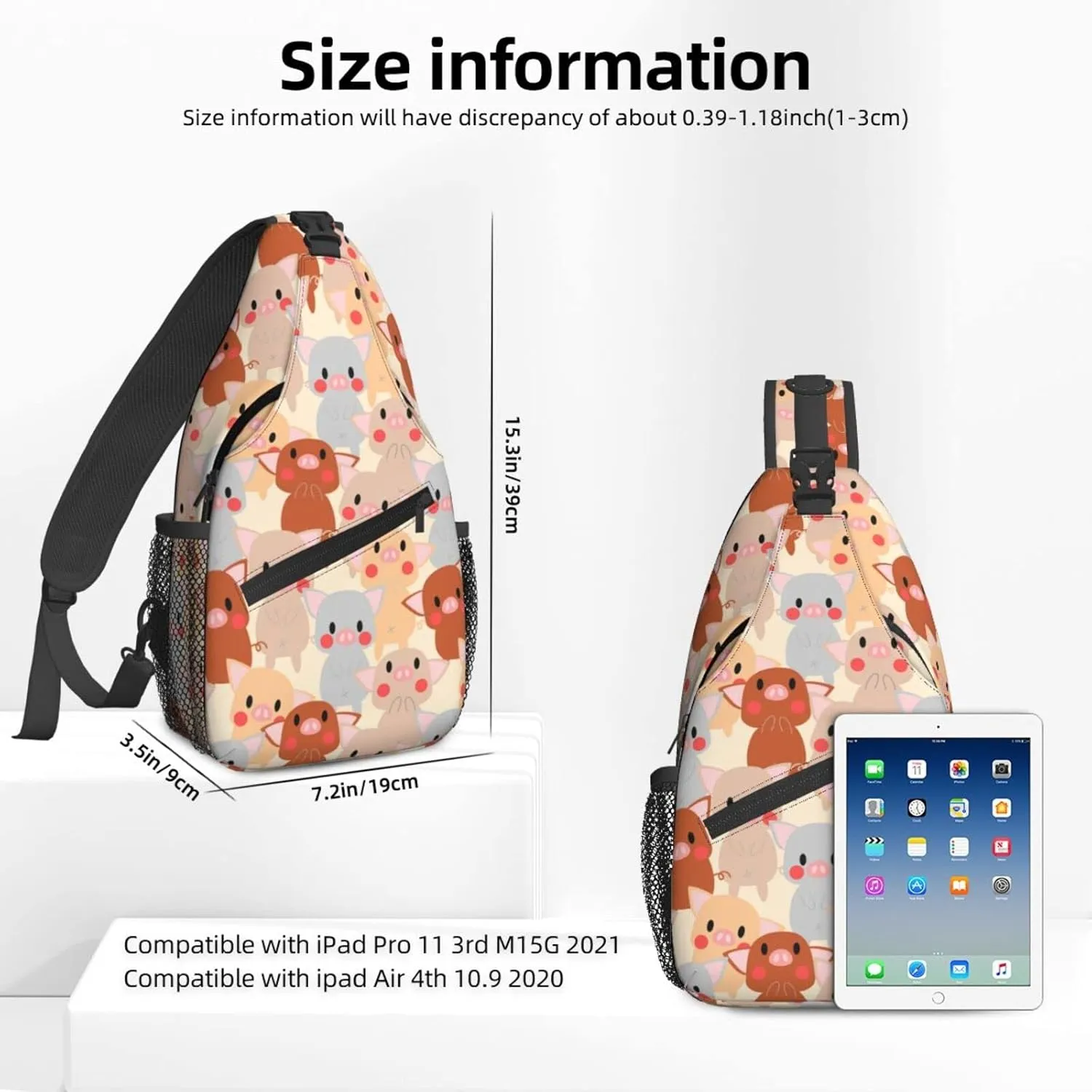 Women Cute Colorful Pigs Childish Crossbody Sling Backpack for Men Chest Bag Shoulder Bag Lightweight One Strap Backpack Travel Outdoor Daypack