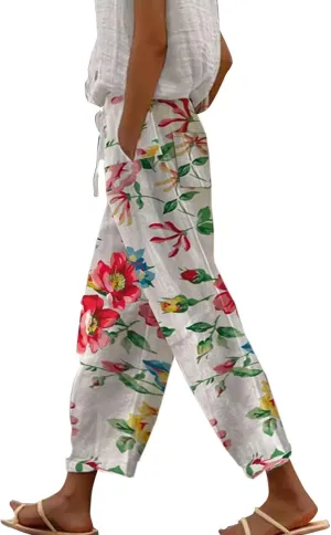 Women Elastic Waisted Drawstring Pants Pants Elastic Waist Pants Gauze Pants Women Womens Pants Lightweight White