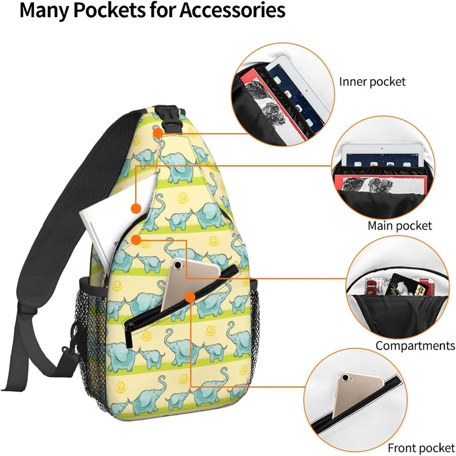Women Elephant Seamless Cute Animals Crossbody Sling Backpack for Men Chest Bag Shoulder Bag Lightweight One Strap Backpack Travel Outdoor Daypack