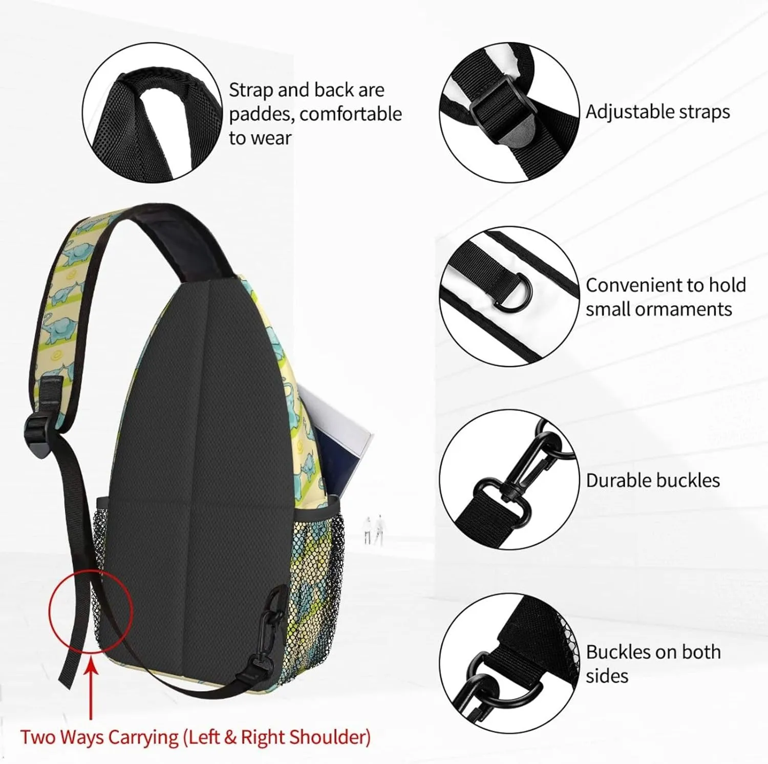 Women Elephant Seamless Cute Animals Crossbody Sling Backpack for Men Chest Bag Shoulder Bag Lightweight One Strap Backpack Travel Outdoor Daypack