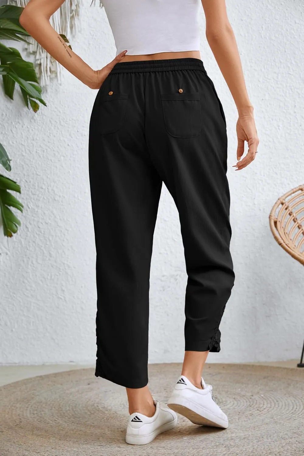 Women Fashion 2025 Casual Lightweight Drawstring Elastic Waist Pants with Pockets
