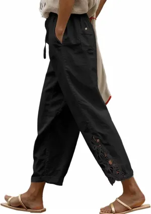 Women Fashion 2025 Casual Lightweight Drawstring Elastic Waist Pants with Pockets