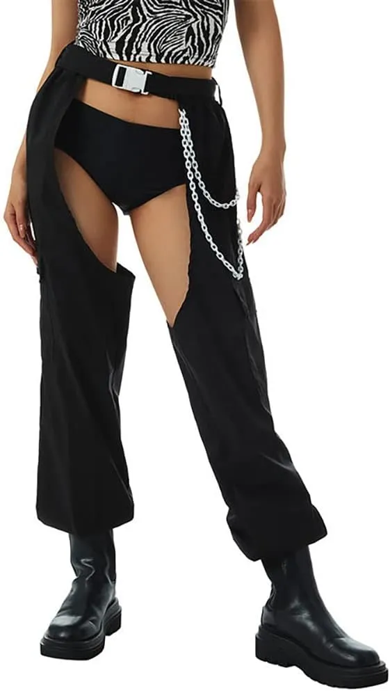 Women Fashion Cargo Pants High Rise Sweatpants Rave Reflective Pants Solid Color Color Block